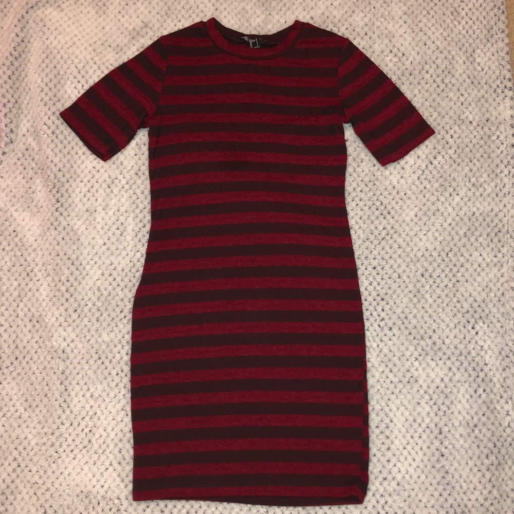 Red with black body con mini dress